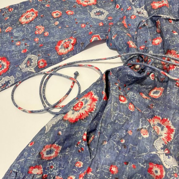 Wiggy Kit Keeper Dress Blue Linen Floral NWOT - Picture 8 of 9